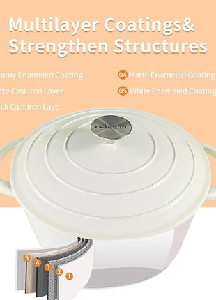 Dutch Oven,Cast Iron Dutch Ovens,Dutch Oven Pot with Lid,5 QT Enamel Dutch Pot,Dutch Ovens with Dual Handles,Cast Iron Pot for Braiser,Cooking,Gifts for Family,White