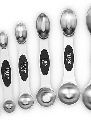 Aovchei 8 PCS Magnetic Measuring Spoons Set, Dual Sided, Stainless Steel Small Tablespoon, Teaspoons, Fits in Spice Jars, for Dry and Liquid, Black