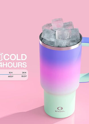 32 oz Tumbler with Handle and Straw: Stainless Steel Insulated Tumbler Keeps Cold for 24 Hours, Leakproof Travel Cup Fits in Cup Holder and BPA-Free, Frosted Lilac