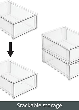 mDesign Plastic Closet Organizer Bin w/Pull Out Drawer - Shallow Stackable Storage for Closet - Organization for Shoes, Clothes, Bags, Totes, and Small Linens - Lumiere Collection - Clear
