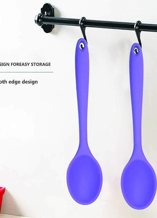 Meajore 2 Pcs Silicone Spoons for Cooking Heat Resistant, Hygienic Design Cooking Utensi Mixing Spoons for Kitchen Cooking Baking Stirring Mixing Tools (Purple)