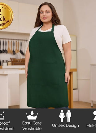 2 Pcs Plus Size Chef Apron, Unisex Professional Apron with 2 Pockets for Cooking, Work, Baking (Larger Size)