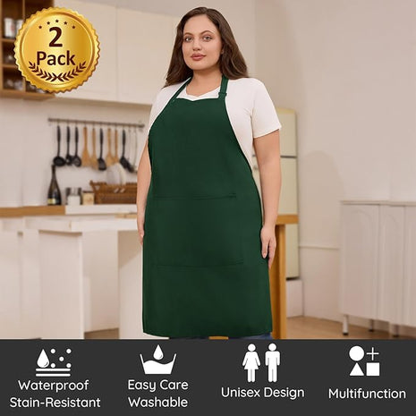 2 Pcs Plus Size Chef Apron, Unisex Professional Apron with 2 Pockets for Cooking, Work, Baking (Larger Size)