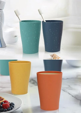 Homienly Wheat Straw Cups Small Plastic Cups Set of 8 Unbreakable Drinking Cup for Kids Reusable Dishwasher Safe Water Glasses Unbreakable Cup for Kitchen, Party, Outdoor (8 OZ, Small Size)