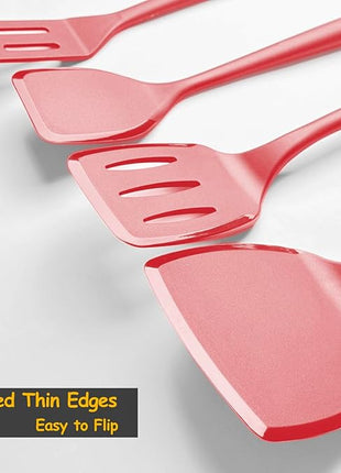 Silicone Spatula Set, 600°F Heat Resistant Silicone Spatula Turner Flipper for Cooking, Non Stick and Non Scratch Kitchen Utensils for Eggs & Pancakes, 4 Pack, Red