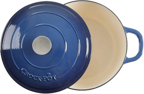 Crock-Pot Artisan Round Enameled Cast Iron Dutch Oven, 7-Quart, Sapphire Blue