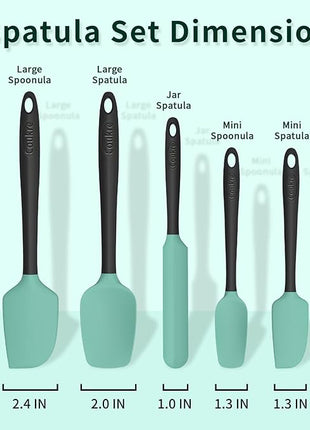 Coukre Silicone Spatula Set of 5,High Temperature Resistant, Food Grade Silicone, Dishwasher Safe, for Baking, Cooking (Aqua Green)