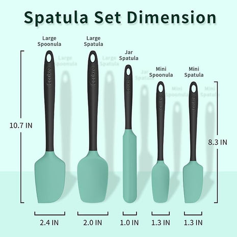 Coukre Silicone Spatula Set of 5,High Temperature Resistant, Food Grade Silicone, Dishwasher Safe, for Baking, Cooking (Aqua Green)
