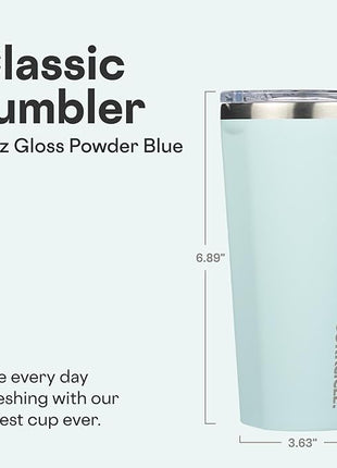 Corkcicle Classic Tumbler - Keeps Drinks Cold for 9 Hours & Hot for 3 - Triple-Insulated Stainless Steel - Holiday Tumbler Gift - 16 oz - Gloss Powder Blue