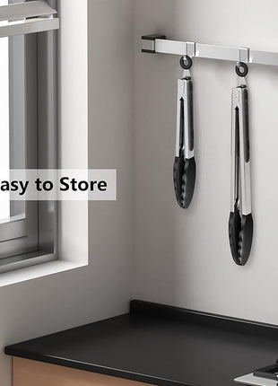 2 Pack Black Kitchen Tongs, Premium Silicone BPA Free Non-Stick Stainless Steel BBQ Cooking Grilling Locking Food Tongs, 9-Inch & 12-Inch