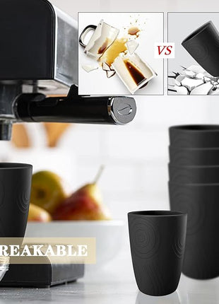 Homienly Wheat Straw Cups Set of 6, 12 OZ Alternative Plastic Cups Reusable, Stackable Drinking Cups, Water Cups, Coffee Cups, Unbreakable Glasses Drinking for Camping, Travel, Party - Black