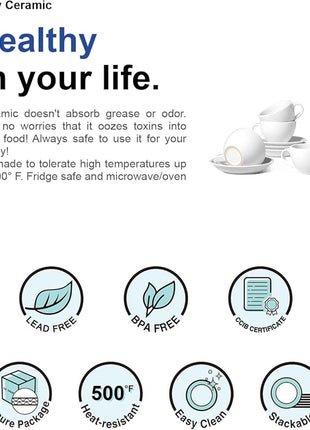 LE TAUCI 6 oz Cappuccino Cups with Saucers, Ceramic Coffee Cup for Au Lait, Double shot, Latte, Cafe Mocha, Tea - Set of 4, White