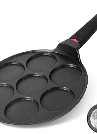 Pancake Pan Maker Nonstick Induction Compatible, 10.5 Inch Mini Non Stick Silver Dollar Grill Blini Griddle Crepe Pan,7 Molds Cake Egg Cooker Skillet for Kids Gifts