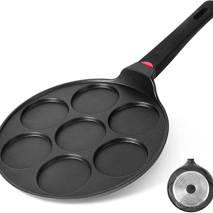 Pancake Pan Maker Nonstick Induction Compatible, 10.5 Inch Mini Non Stick Silver Dollar Grill Blini Griddle Crepe Pan,7 Molds Cake Egg Cooker Skillet for Kids Gifts