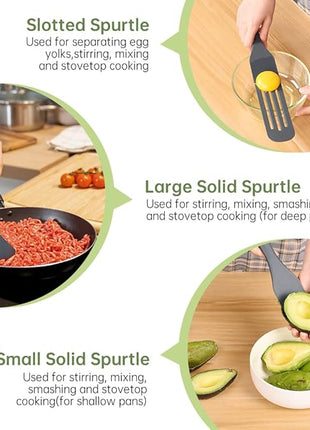 Silicone Spurtle Cooking Utensil Set: Heat Resistant Non Stick Silicone Spatula Tools for Cooking - Non Scratch Cookware & BPA Free for Stir Fry, Spread, Stir