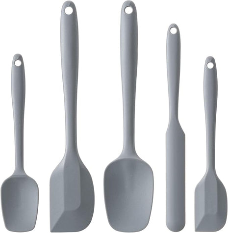 Silicone Spatula Set, 5 Piece Food Grade Rubber Spatulas for Baking, Cooking, and Mixing High Heat Resistant Non Stick Dishwasher Safe BPA-Free (Grey)