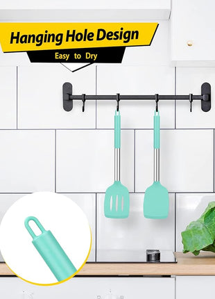 Pack of 2 Silicone Solid Turner, Non Stick Slotted Kitchen Spatulas, High Heat Resistant BPA Free Cooking Utensils, Ideal Cookware for Fish, Eggs, Pancakes(Green)