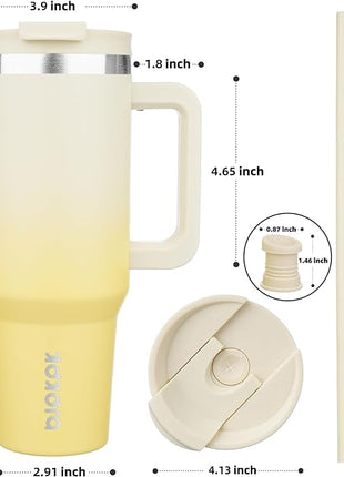 BJPKPK 40 oz Tumbler With Handle Insulated Tumblers With Lid And Straw Stainless Steel Thermal Cup,Lemon