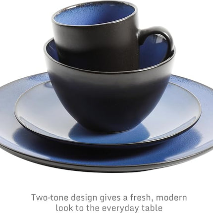 Gibson Elite Soho Lounge Round Reactive Glaze Stoneware Dinnerware Set, Service for 4 (16pc), Blue, Soho Round.