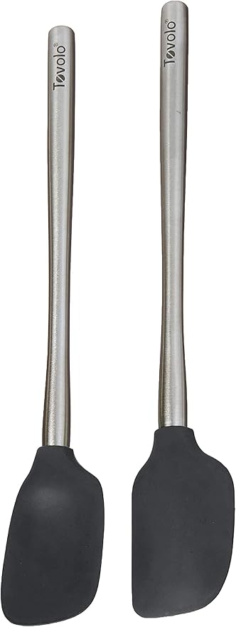 Tovolo Flex-Core Stainless Steel Handled Mini Spatula & Spoonula Set of 2, Kitchen Utensil Set, BPA-Free Silicone, Safe for Cast Iron & Cookware Dishwasher-Safe