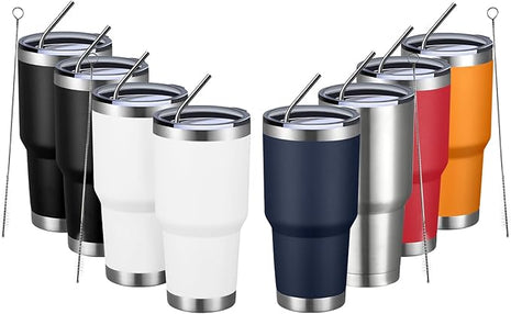 MEWAY 30oz Insulated Tumbler With Lids and Straws,Stainless Steel Double Vacuum Coffee Tumbler Cup, Brush, Durable Powder Coated Coffee Cup for Cold & Hot Drinks, Office, Travel(mixture,8 PACK)
