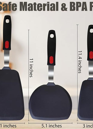 Silicone Spatula Turner Set,3-Pack Spatula Set,600°F Heat Resistant Spatula for Non Stick Cookware,Large Flexible Kitchen Utensils for Baking,Cooking,No Scratching and Melting,Dishwasher Safe,BPA Free