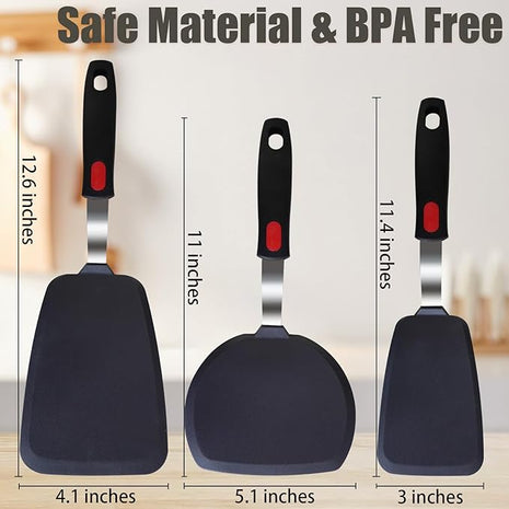 Silicone Spatula Turner Set,3-Pack Spatula Set,600°F Heat Resistant Spatula for Non Stick Cookware,Large Flexible Kitchen Utensils for Baking,Cooking,No Scratching and Melting,Dishwasher Safe,BPA Free
