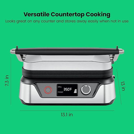 Chefman 5-in-1 Digital Panini Press Grill Sandwich Maker and Griddle Grill Combo with Removable, Reversible Dishwasher-Safe Grilling Plates, Opens 180° for Indoor BBQ /Flat Top Grill, Stainless steel