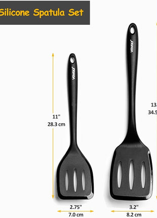 Silicone Spatula Set, 600°F Heat Resistant Silicone Spatula Turner Flipper for Cooking, Non Stick and Non Scratch Kitchen Utensils for Eggs & Fish, 2 Pack, Black