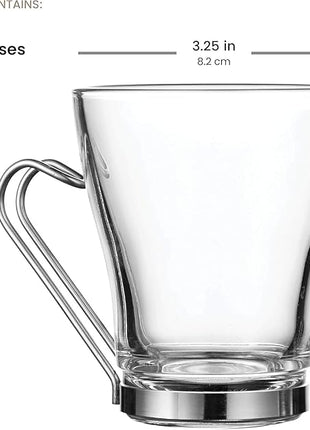 Bormioli Rocco Oslo 7.5 oz. Cappuccino Tempered Glass Cup with Removable Stainless Steel Handle for Coffee, Tea, Lattes, and Hot Drinks, Set of 4