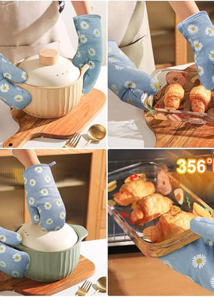 AUAUY Oven Mitts and Pot Holders, 392°F Heat Resistant Cooking Gloves and Hot Pads, Baking Mittens Grilling Gloves BBQ Gloves. Non-Slip Kitchen Mittens Home Essentials for Oven Cooking Baking Grilling