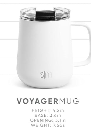 Simple Modern Travel Coffee Mug with Lid and Handle | Reusable Insulated Stainless Steel Coffee Tumbler Tea Cup | Gifts for Women Men Him Her | Voyager Collection | 12oz | Moonlight