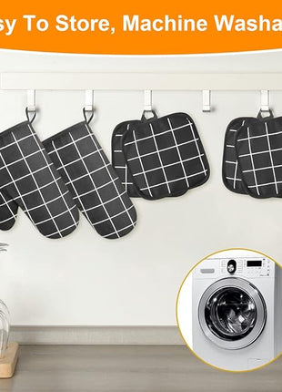 AUAUY Oven Mitts and Pot Holders 6PCS Set, 392°F Heat Resistant Cooking Gloves and Hot Pads Baking Mittens Grilling Gloves BBQ Gloves Non-Slip Kitchen Mittens for Oven Cooking Baking Grilling