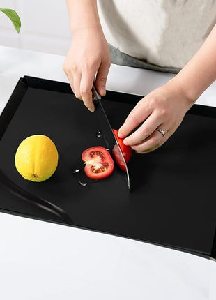 WK Flexible Plastic Cutting Boards Mats with Lip, Foldable Cutting Board for Kitchen Set of 3, Black Cutting Boards for Meat, Nonslip Cutting Mats Sheets, BPA Free, Dishwasher Safe