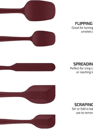 OVENTE Silicone Spatula Set of 5, Food Grade Rubber Spatula with High Heat Resistant, BPA-Free and Dishwasher Safe, Nonstick Kitchen Utensils for Baking, Cooking and Mixing, Red SP12305R