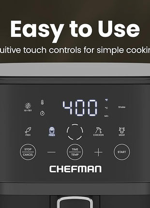 Chefman Air Fryer – 6 QT Compact Airfryer for Quick & Easy Meals in Minutes, Features Hi-Fry Technology for Extra Crisp, Touchscreen Controls with 4 Presets, Nonstick & Dishwasher Safe Basket - Black