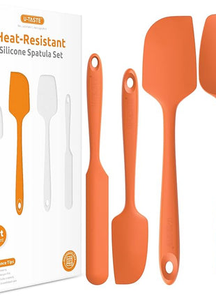 Heat Resistant Silicone Spatula Set: U-Taste 600ºF High Temp Seamless Food Grade Utensil, Flexible Rubber Silicon Kitchen Cooking Mixing Baking Scraper for Nonstick Cookware Set of 4 (Orange)