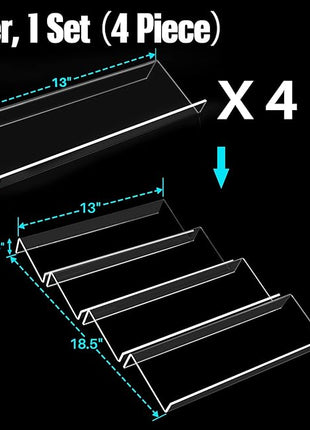 Antimbee Spice Drawer Organizer, 4 Tier- 4 Pack Acrylic Spice Rack Tray for Drawer, Expandable From 13" to 26" Kitchen Spice Rack Tray for Countertop Holds up 28 Spice Jars (Jars not Include)