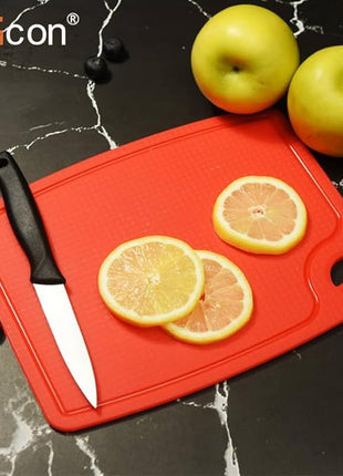 Liflicon Thick Silicone Cutting Boards for Kitchen Silicone Chopping Boards/Mats Set of 2 Extra Large14.6''x10.43'', Mini 9.1”x7.1” Non-slip Deep Drip Juice Groove, Dishwasher Safe-Red