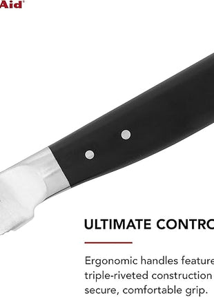 KitchenAid Gourmet Forged Triple Rivet Serrated Paring Knife with Custom-Fit Blade Cover, 3.5-inch, Sharp Kitchen Knife, High-Carbon Japanese Stainless Steel Blade, Black