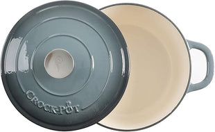 Crock-Pot Artisan 7-Quart Round Enameled Cast Iron Dutch Oven – Slate Gray, Heavy-Duty Cookware for Slow Cooking, Baking, Roasting with Lid