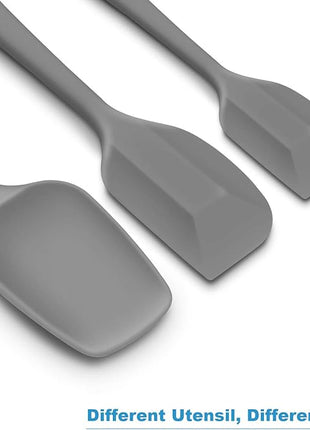 Silicone Spatula 3-piece Set, Ergonomic Handle High Heat-Resistant Spatulas, Non-stick Rubber Spatulas with Stainless Steel Core, Grey