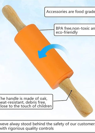 Koogel 9 Inch Mini Rolling Pin, 2 PCS Wooden Handle Rolling Pin for Kids Dough Rollers for Baking Supplies Home Kitchen