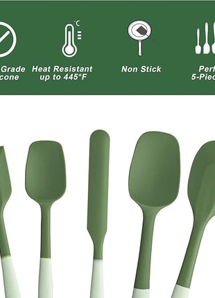 Silicone Spatula Set, 5 Piece Food Grade Rubber Spatulas for Baking, Cooking, and Mixing High Heat Resistant Non Stick Dishwasher Safe BPA-Free (Two colors - Green)
