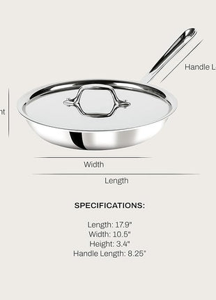All-Clad D3 3-Ply Stainless Steel Fry Pan with Lid 10 Inch, Induction Compatible, Oven Broiler Safe 600F, Fast and Even Heat, Pots and Pans, Cooking Skillet Cookware, Stainless Steel