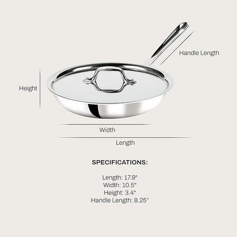 All-Clad D3 3-Ply Stainless Steel Fry Pan with Lid 10 Inch, Induction Compatible, Oven Broiler Safe 600F, Fast and Even Heat, Pots and Pans, Cooking Skillet Cookware, Stainless Steel