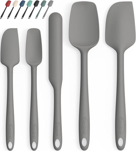 Coukre Silicone Spatula Set of 5,High Temperature Resistant, Food Grade Silicone, Dishwasher Safe, for Baking, Cooking (Pure Gray)