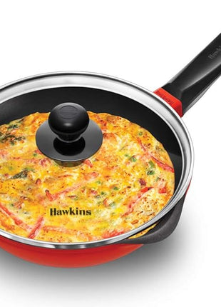 HAWKINS 24 cm Die Cast Induction Compatible Frying Pan with Glass Lid, Red (IDCF24G)