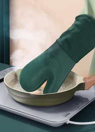 sungwoo Silicone Oven Mitts, Heat Resistant Oven Gloves with Quilted Liner Non-Slip Textured Grip Perfect for BBQ, Baking, Cooking and Grilling - 1 Pair 13.8 Inch Midnight Green