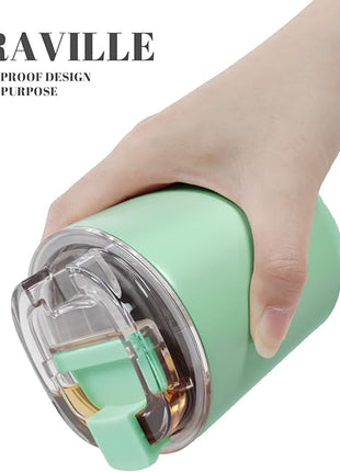 Puraville Insulated Tumblers with Lid, 10 oz Travel Coffee Mug Stainless Steel Vacuum Cup, Leak Proof Reusable Double Walled Coffee Tumbler for Iced and Hot Drinks, Green